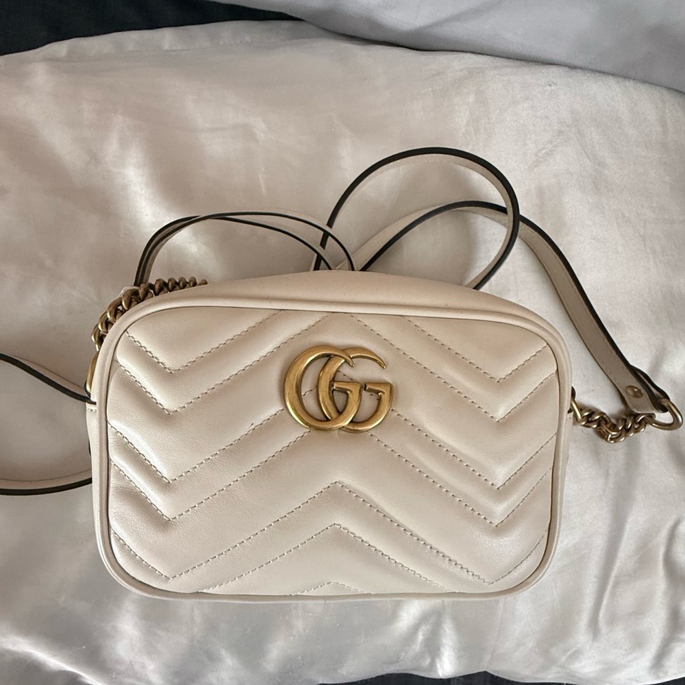 Gucci Ivory Quilted Crossbody Bag with Gold Accents